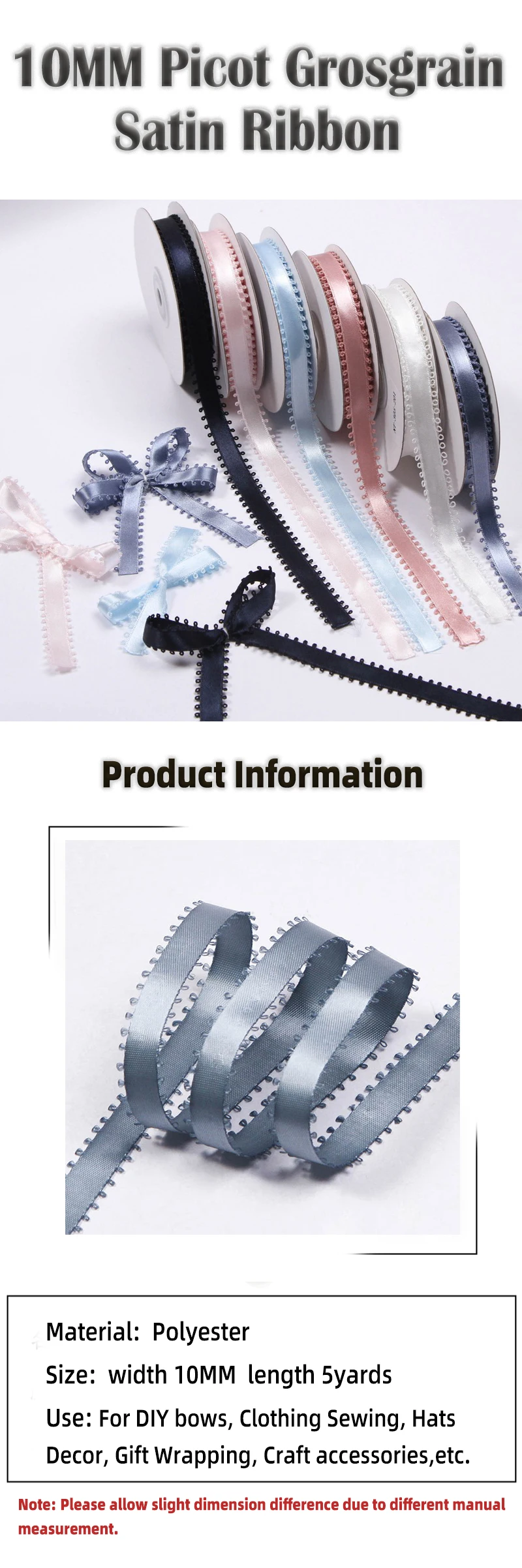 5 Meter 10MM Breite Doppelseitiges Grosgrain-Satinband für Geschenkverpackungen, Nähbedarf, DIY-Haarschleifen und Bastelzubehör – Detail 3