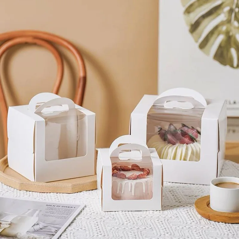 

100Pcs/lot Cake Box 4/6/8 Inch Portable Birthday Cake Box Cartoon Cake Window Paper Box Packing Box Baking Box Gift