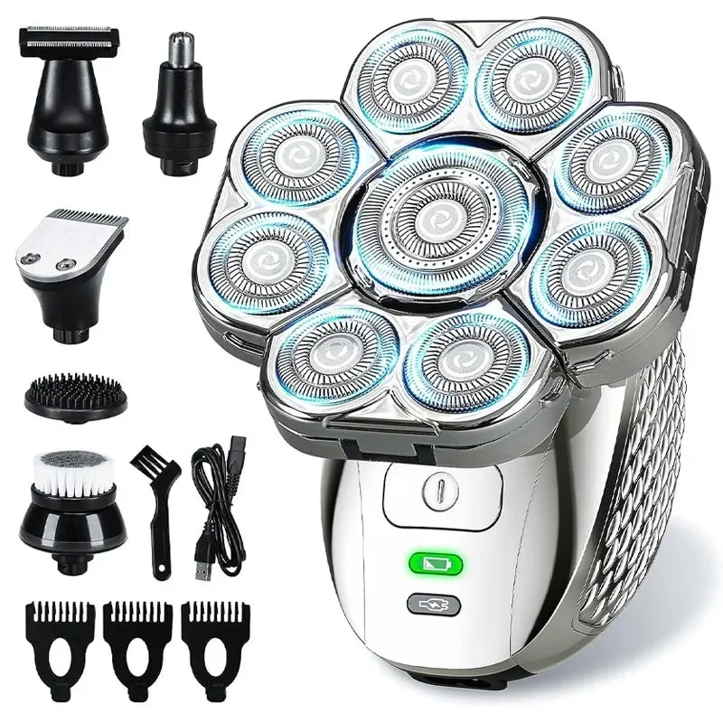 4D Head Shavers for Bald Men Upgraded 9 Floating Heads 6-in-1 Rechargeable Waterproof Wet Dry Bald Head Shavers for Men electric shaver electric razor rotary shaver electrical rotary shaver cordless shaver