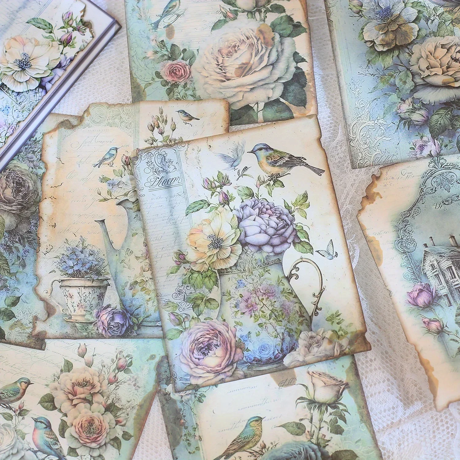 30 sheets Vintage Scrapbook Paper Flower Materials Paper for Junk Journal Supplies DIY Collage Wall Decor Diary Craft