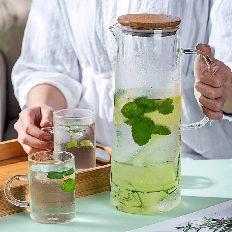 1200/1700ML Thickened Glass Pot Water Kettle Cup Coffee Drink Milk Teapot with Cover Handle Heat Resistant Transparent Drinkware glass bottle
