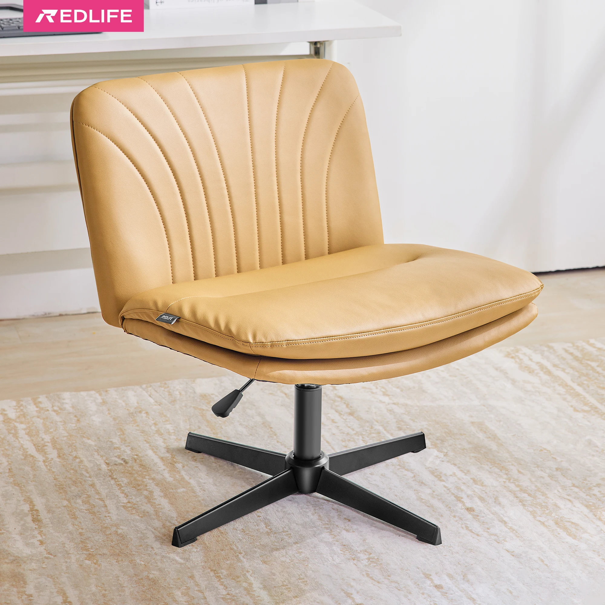 Redlife Criss Cross Chair with Rotating Adjustable Legs Office Chair Durable Pu Leather Wrapped Double Cushion for Home & Office 2
