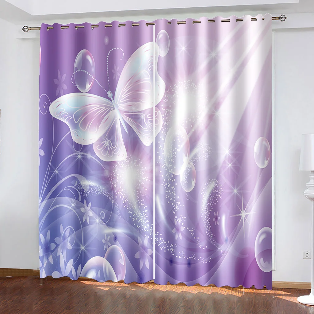 

3D Butterfly Curtains for Living Room Kitchen Windows Home Decoration Rustic Floral Curtain Panels With Grommets Hooks
