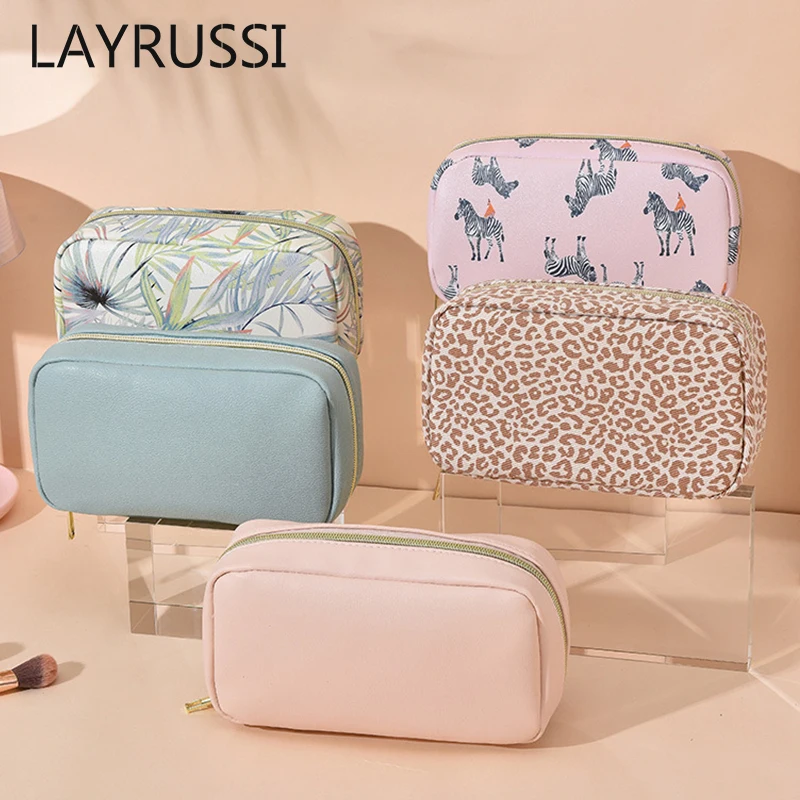 

LAYRUSSI Women Leopard Makeup Bag Zipper Waterproof PU Leather Cosmetic Bag Female Travel Make Up Organizer Beauty Case