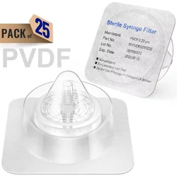 Premium Sterile Syringe Filters with PVDF Membrane, 0.22μm Pore Size, 25mm Diameter, Individually Packed (10 PCS)