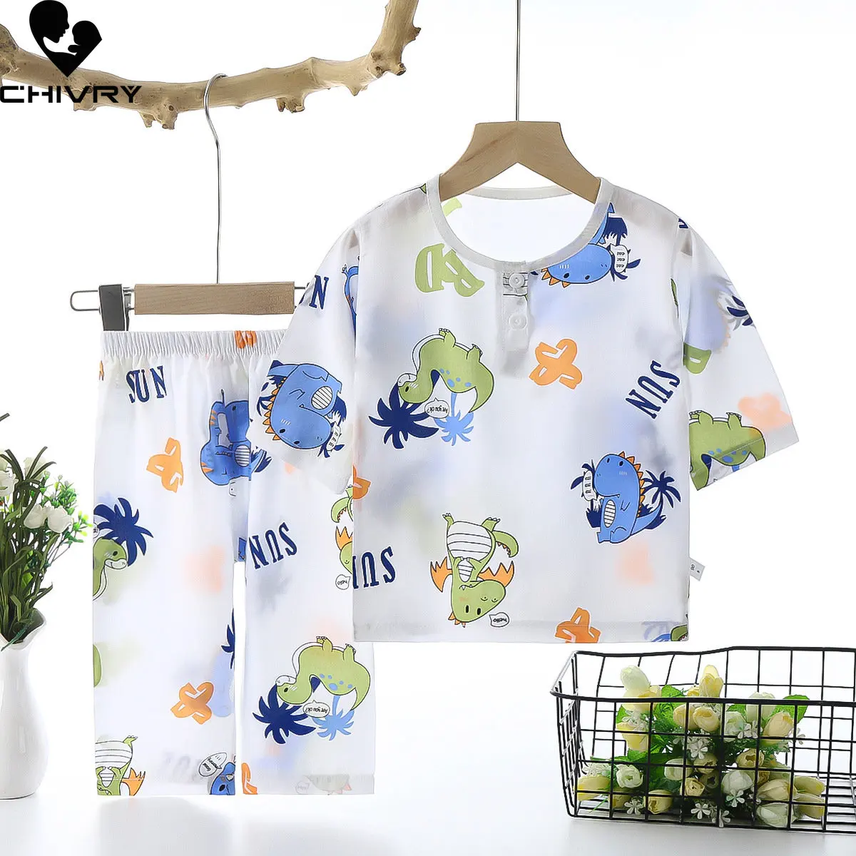 

Kids Boys Girl Pajamas New 2023 Summer Thin Cute Cartoon Three-quarter Sleeve O-Neck Pyjamas Homewear Baby Sleeping Clothing Set