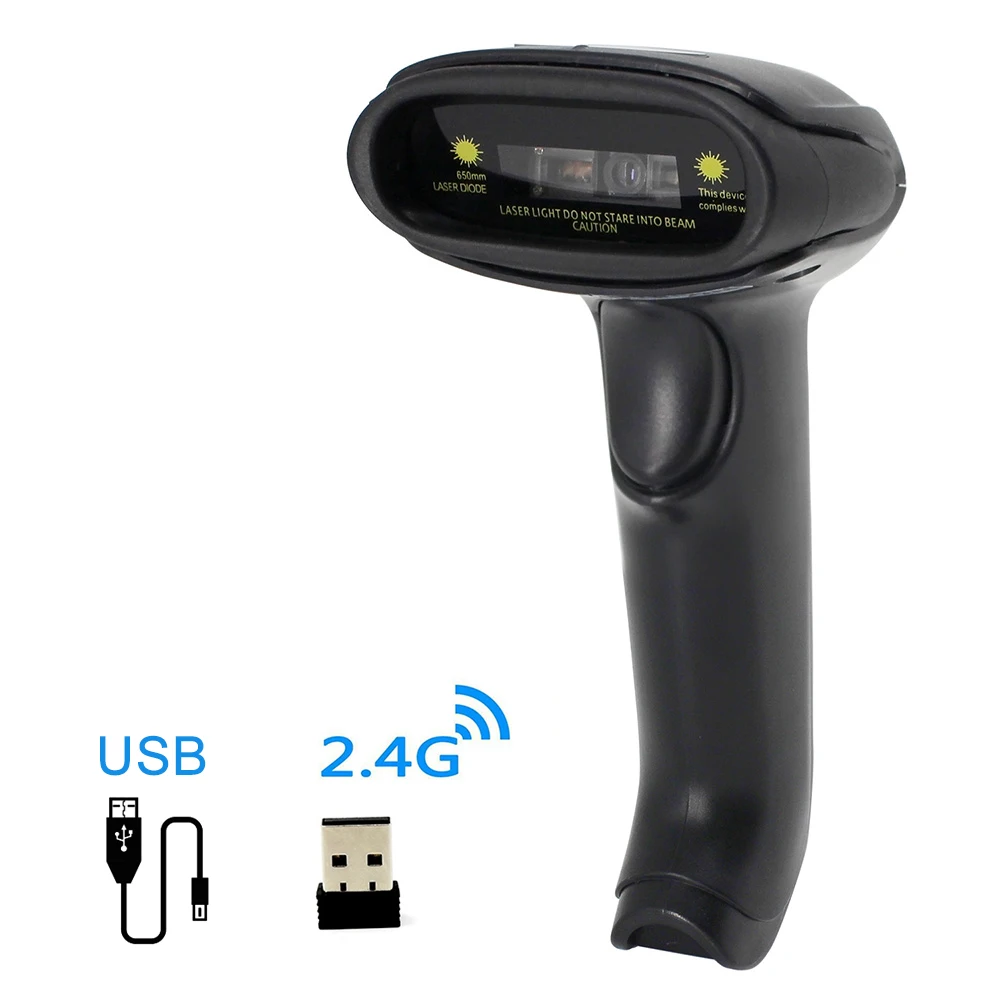 1D CCD Bar Code Scanner Wireless Reader,2.4GHz and USB Wired 2-in-1,16MB Memory Store 50K+ Barcodes Data,Auto Sacnning Available