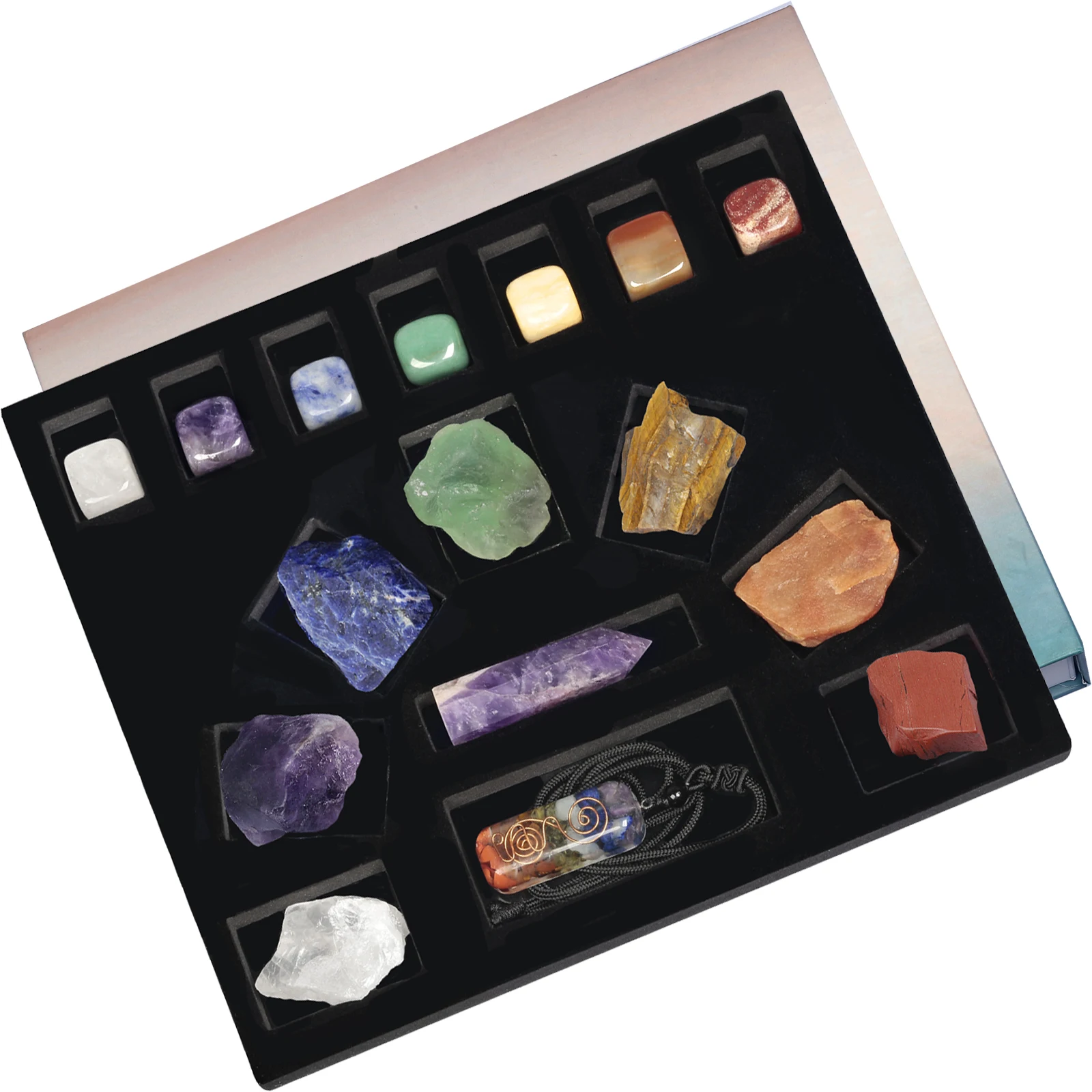 Chakra Therapy Starter Kit Healing Crystal Wand 7 Raw Stones Tumbled Polished Stones Orgone Pendant Necklace For Meditation Kits