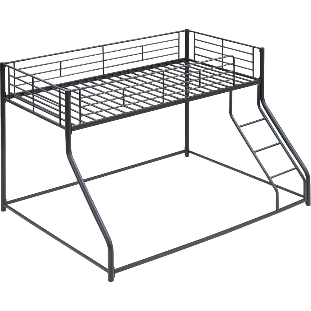 Metal Floor Bunk Bed, Twin XL Over Queen, Guardrail and Ladder, Space-Saving Design, Metal Bed for Kids&Teens 5