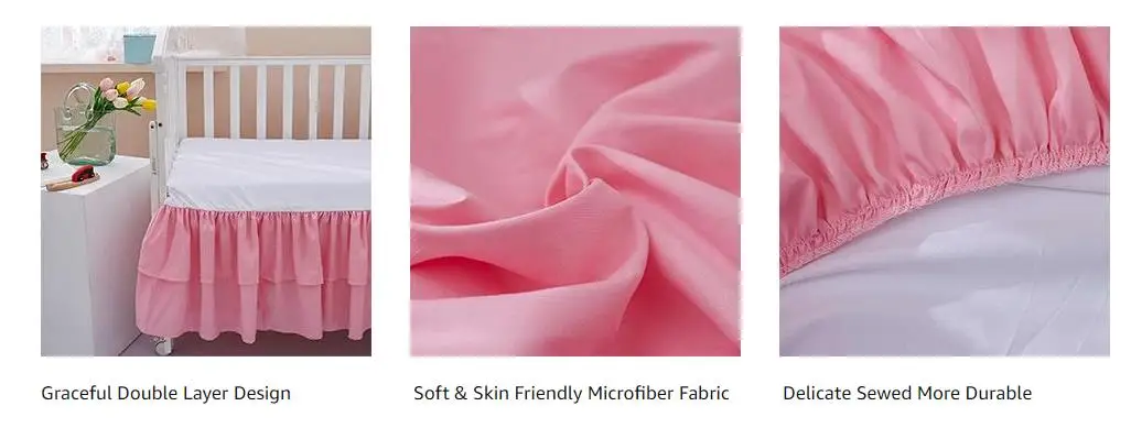 Description Picture 2 of itemHot Sale Standard Double Layers Soft Ruffles Crib Bed Skirt with Bed Surface- Nursery Toddler Bed Cover for Baby Girls Boys