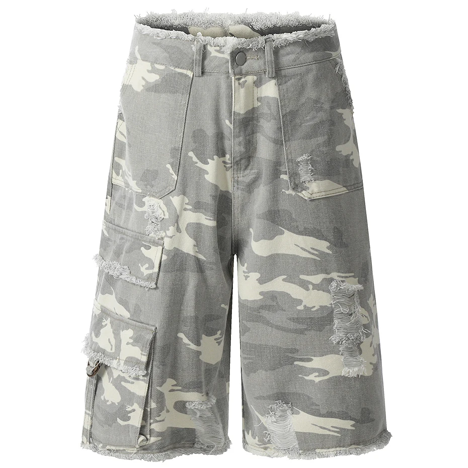 Vintage Leopard Denim Shorts Ripped Cargo Jeans Shorts Summer Loose Casual Streetwear Harajuku Hip Hop