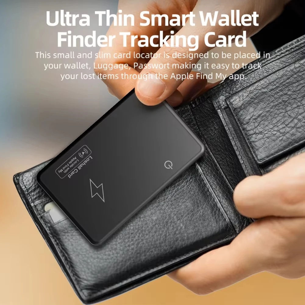 Wireless Charging Wallet Tracker Card Waterproof Work with Apple Find My App Wallet Finder Smart Card Tracker for Purse Passport