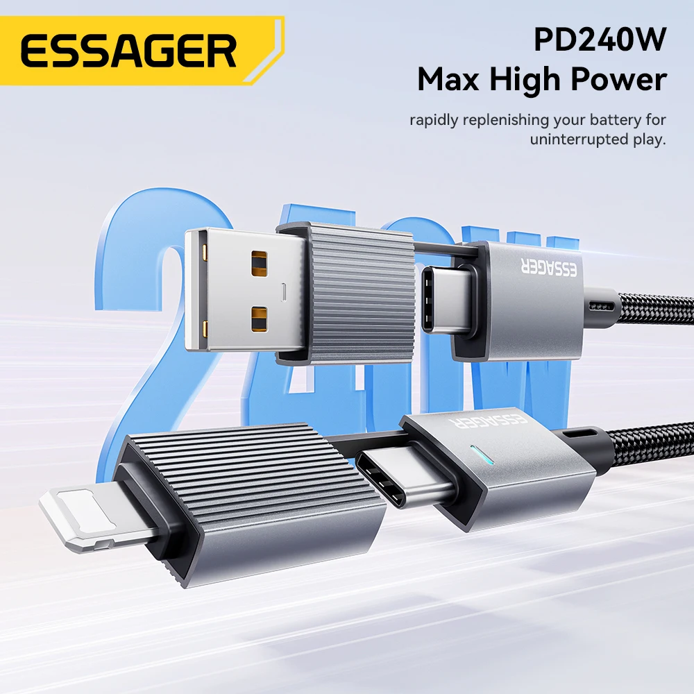 Essager 240W 4-in-1 Fast Charging Cable for iPhone17 16 15 Pro Max Macbook iPad Xiaomi Samsung Macbook USB Type C To USB C Cable