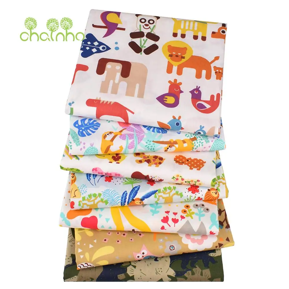 Chainho,Printed Twill Weave Cotton Fabric,DIY Sewing Quilting Material,Patchwork Cloth,7 Designs Cartoon Series,2 Sizes,15C140