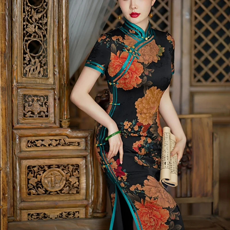 Yourqipao 2024 New Chinese Style Dress Retro Qipao Old Shanghai Patchwork Cheongsams Youth Girl Vestidos Long Dresses Hanfu