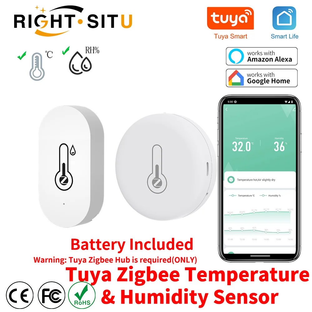 Sensor de temperatura y humedad Tuya Zigbee, Control por voz, higrómetro inteligente para el hogar, monitoreo en tiempo Real, voz Alexa
