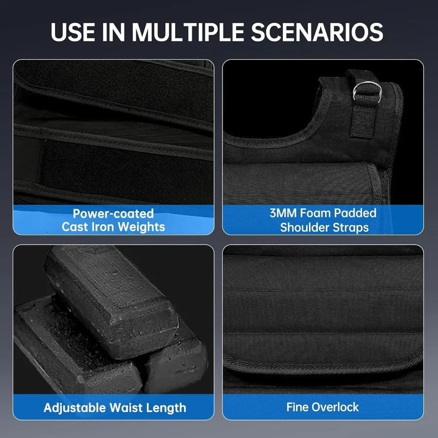 Adjustable Weight Vest 45Lbs, Weighted Exercise Vest with 19 Iron Sandbags,Breathable Nylon, for Strength Training, Running, HII