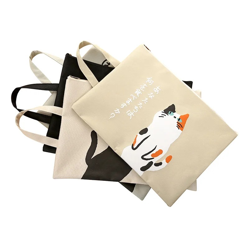 1 Pcs Cute Cartoon Cat Zipper Document Bag Kawaii Student Oxford Cloth Storage Bag Supplies Escolar Portable File Papelaria