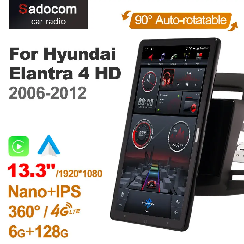 

13.3 Inch CarPlay 1Din Android 10.0 Car Radio 360 Panorama for Hyundai Elantra 4 HD 2006-2012 Auto Audio SPDIF 4G LTE NO DVD