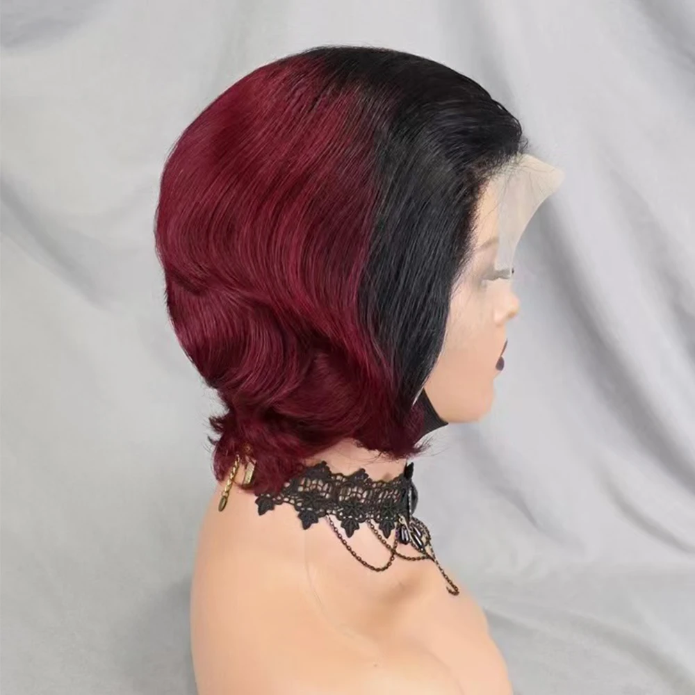 13x4 Lace Front Wig Short Bob 180% Pixie Cut Wave Straight Human Hair Wigs HD Transparent Human Hair Wig For Women Pre plucked