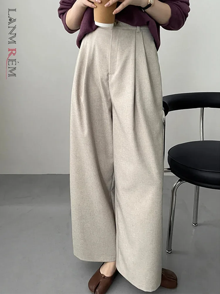 

[LANMREM] Minimalism High Waist Linen Pants For Women Solid Straight Wide Leg Trousers Female Clothing 2024 Spring New 26D5488