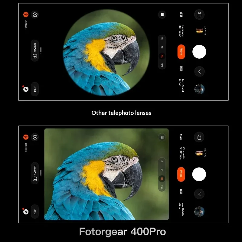 Obiettivo Teleobiettivo Fotorgear 400MM Pro per Smartphone - Senza Vignettatura, ED a Bassa Dispersione, 13 Elementi, Prisma da 35mm, Stabilizzazione IOS - immagine 2