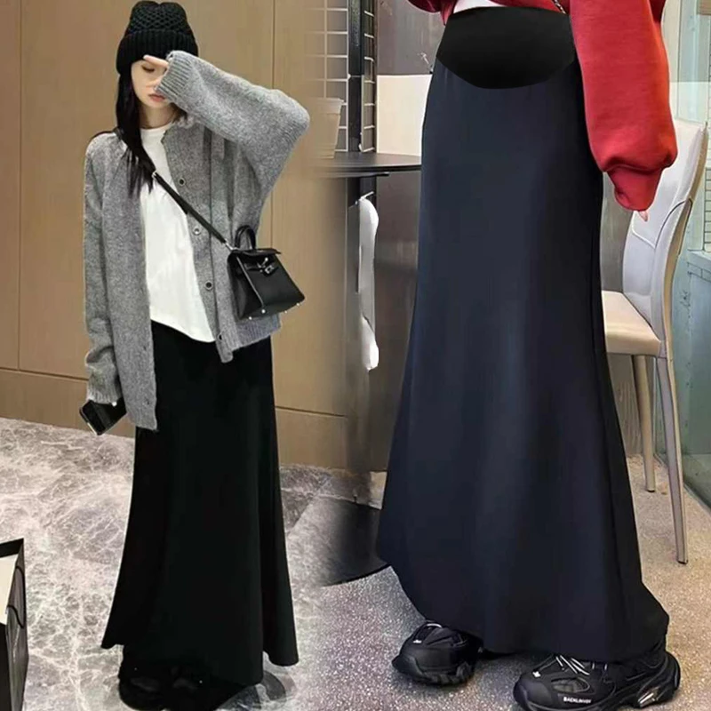 Korean Style Spring Maternity Woolen Fishtail Skirts Tall Women Mermaid Trumpet High Waist Pregnancy Long Loose Skirts