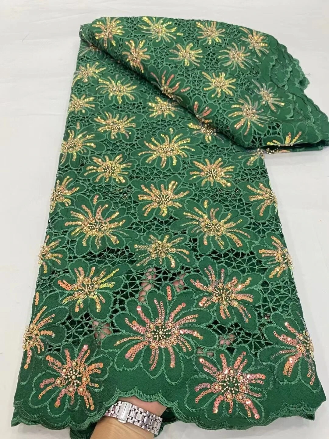 

2024High Quality African Nigerian Tulle Lace Fabric For Sewing Wedding Party Gown Dress Embroidered Cotton Damask 5Yard