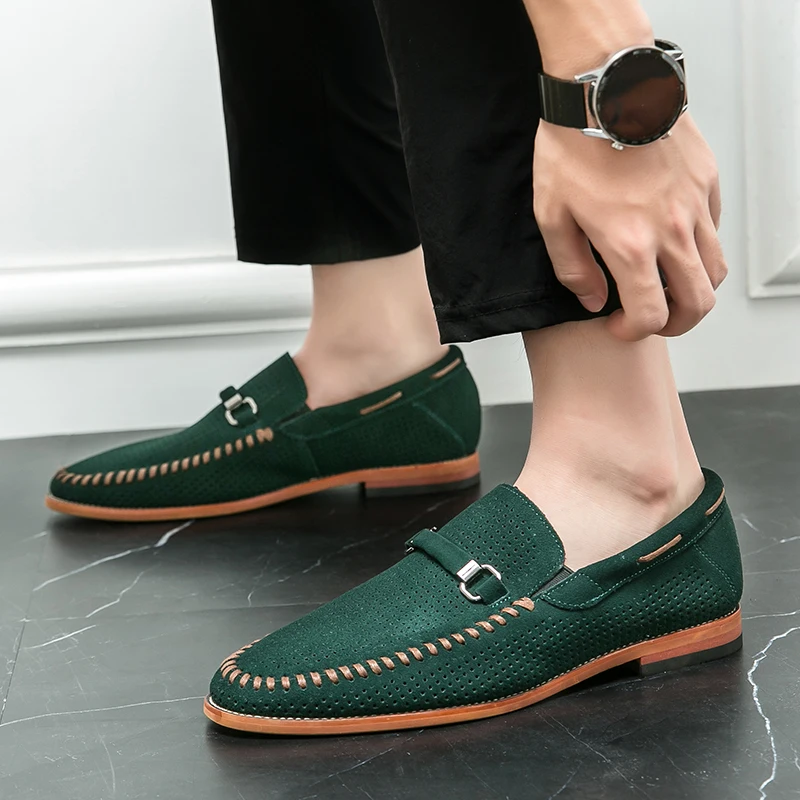 

Luxury Quality Men Loafers Leather Shoes Slip on Casual Dress Man Handmade Punched Shoe Wedding Party Office Suede Shoes for Men