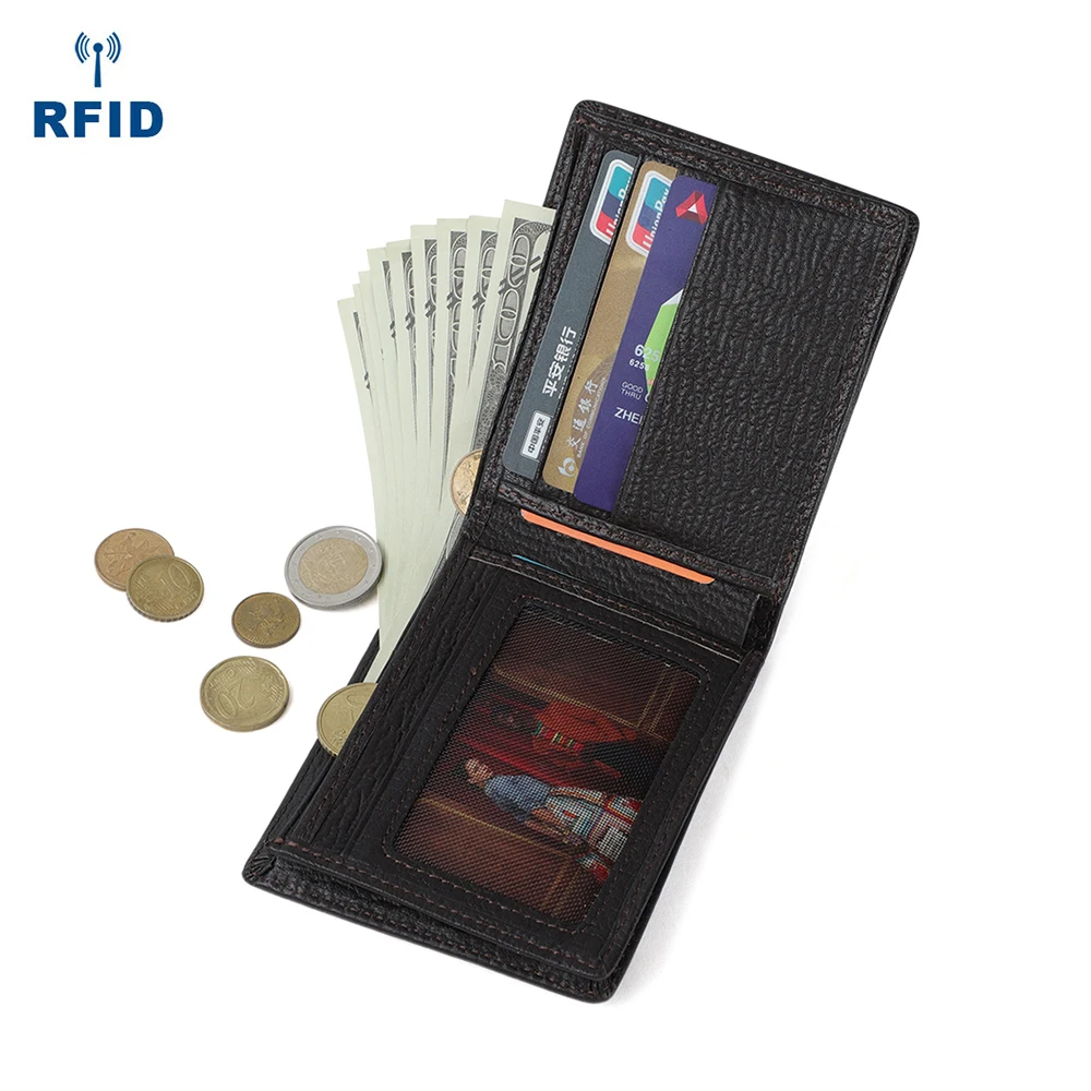Leather men's wallet business retro black Coin purses men's rifd classic style luxury wallet short Card holder money clip