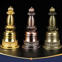 Handicraft Tibetan Bronze Stupa Auspicious Alloy Tantric 15cm Stupa Engraved Buddhist Home Indoor Altars Desktop Decorative 1