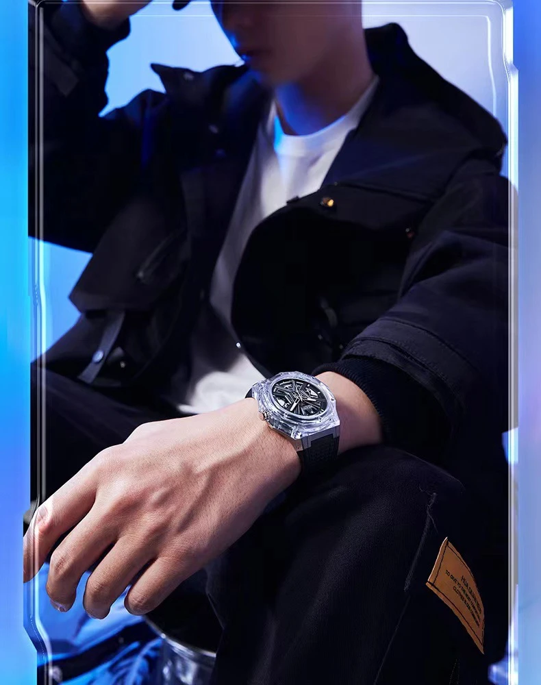 Montre mécanique de sport pour hommes de marque AILANG, bracelet en caoutchouc de luxe, étanche, aiguilles lumineuses, mode squelette, montres automatiques pour hommes_voghion.com