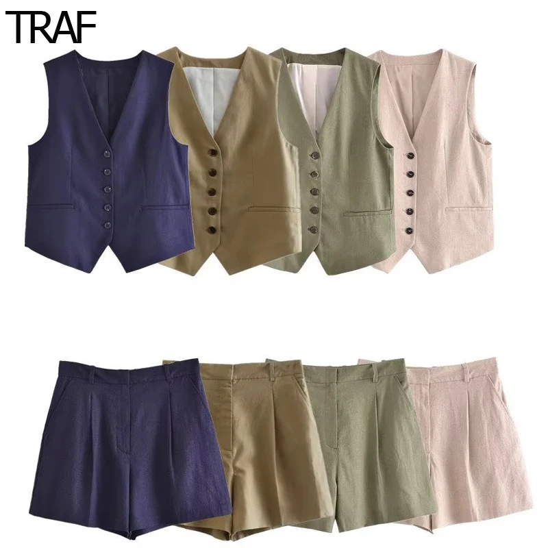 

TRA Fhigh Waist Shorts Women Summer 2023 Baggy Linen Wide Ladies Shorts Sexy Hot Pants Korean Summer Clothes Flax Female Shorts