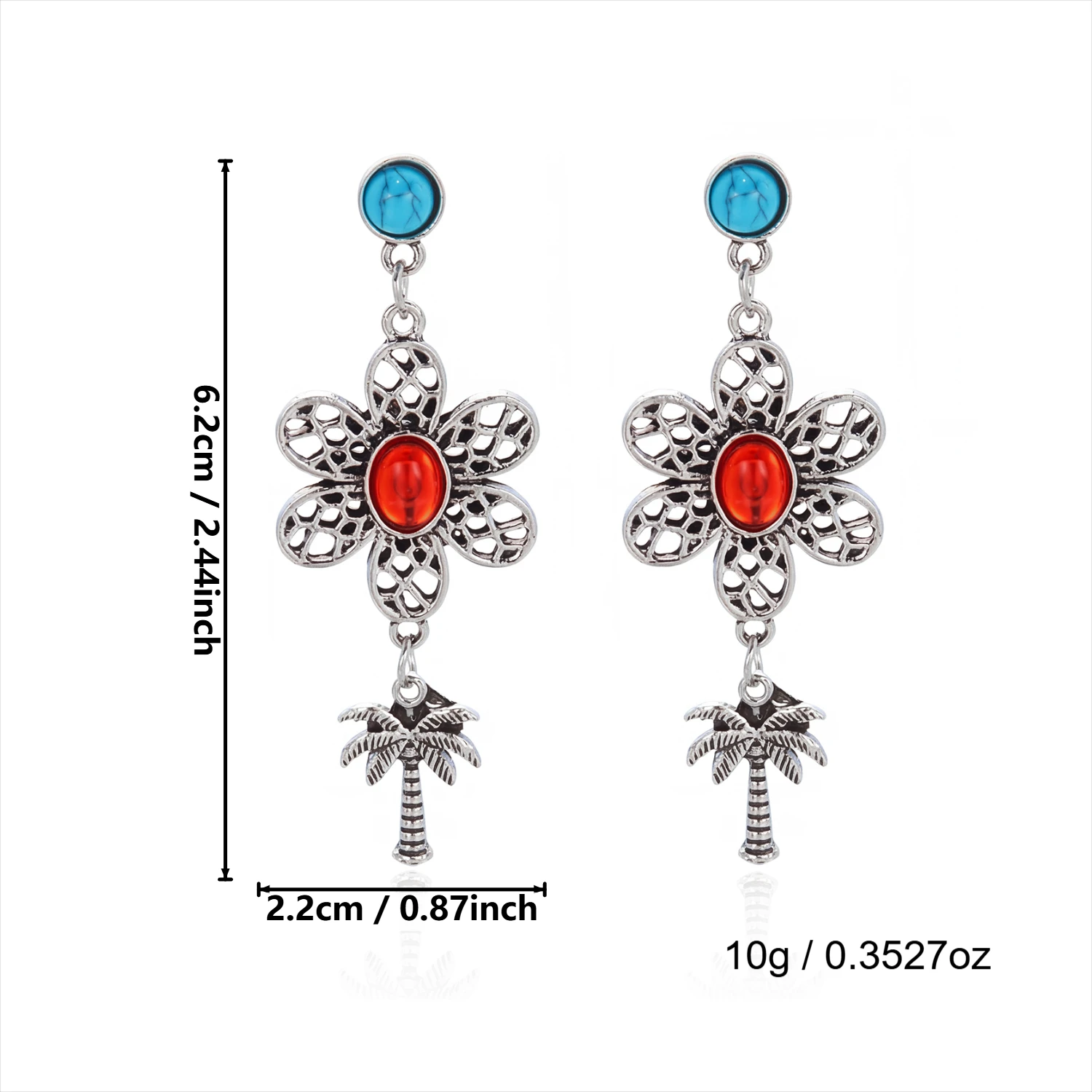 Vintage Hohle Emaille-Kokosnussbaum-Ohrhänger für Damen, Sommerliche Blaue Wellenmuster-Ohrringe, Ästhetischer Partyschmuck, Geschenke – Detail 6