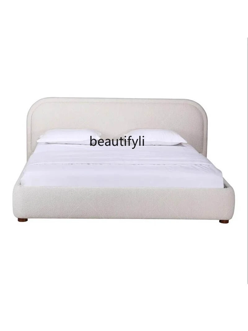 

Nordic Fabric Bed Simple Modern Designer Bed French Vintage Style Small Apartment Soft Cushion Bed Lambswool Double