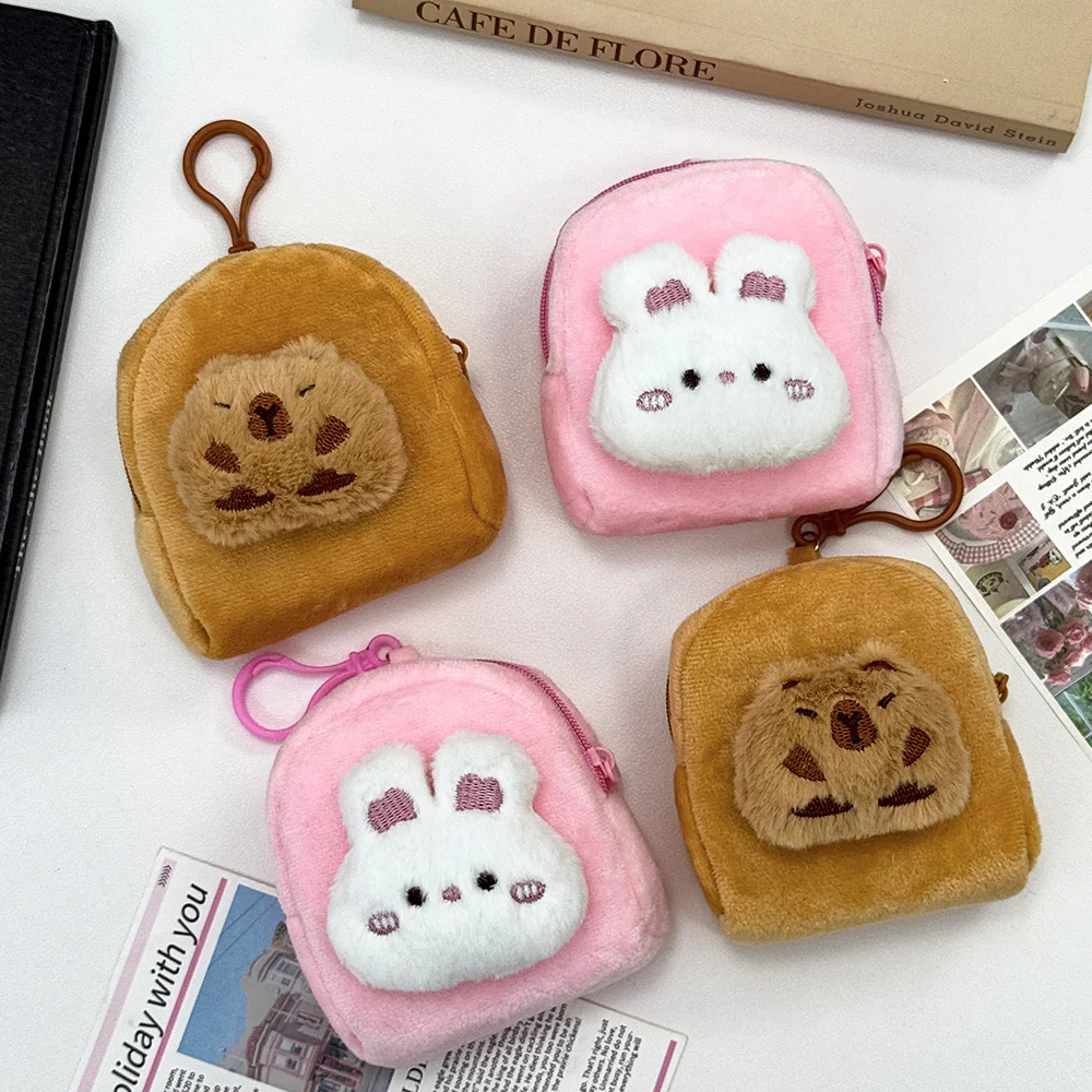 Creative Capybara Rabbit Kawaii Plush Coin Purse Cartoon Wallet Bags Pendant Funny Mini Fashion Headphone Storage Bag Girls Gift