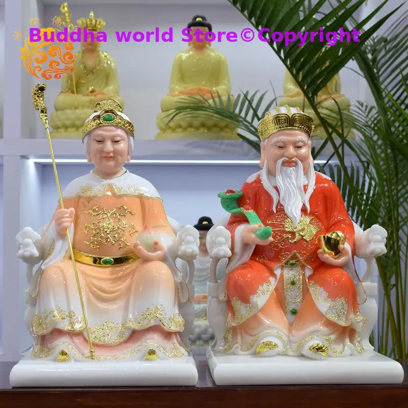 

2P A pair Asia Temple Worship HOME efficacious bring wealth luck " TUDI GONG PU FU DE ZHENGSHEN God " jade buddha gilding statue