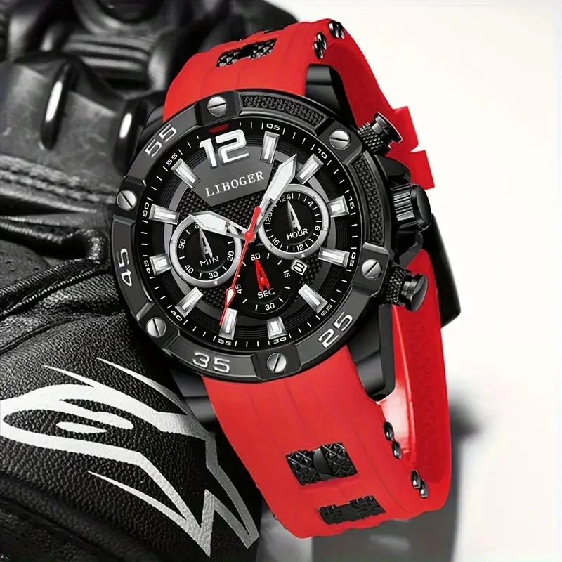 1pcs Men's Watch Sport Business Calendar Watches Fashion Casual Silicone Quartz Watch Men's Gift (Box Not Included)