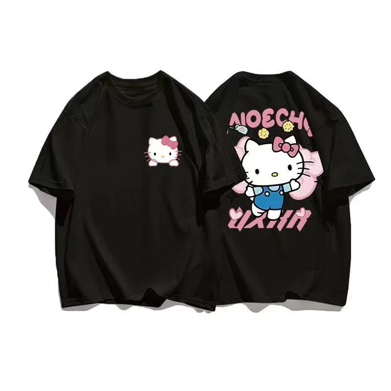 Casual T Shirt Summer Hello Kitty Women Loose Korean Fashion Y2K Top Sanrio Clothes Streetwear T-shirt