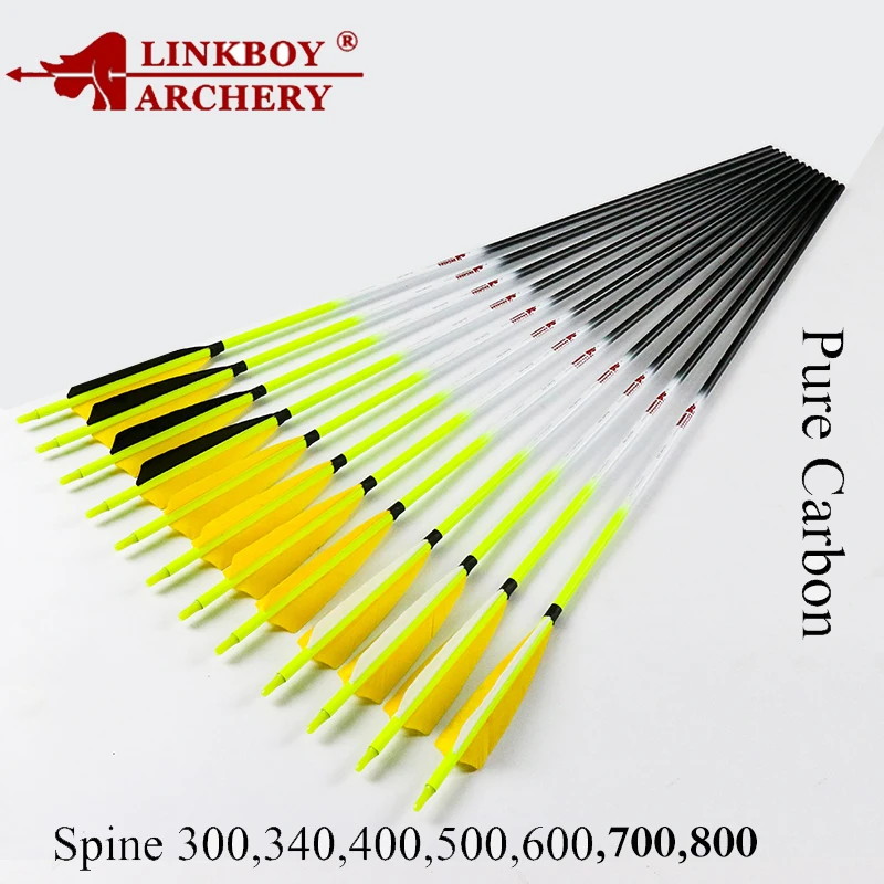 

12pcs Linkboy Archery Carbon Arrow Spine 340 ID6.2mm 5inch Turkey Feather 75gr Tips Compound Bow Hunting Archery Accessories