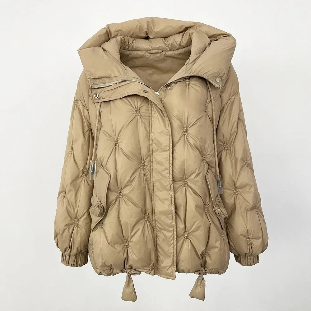 Women's Down Jacket Mid-length Lightweight Baseball Uniform Korean Loose White Duck Down Jacket