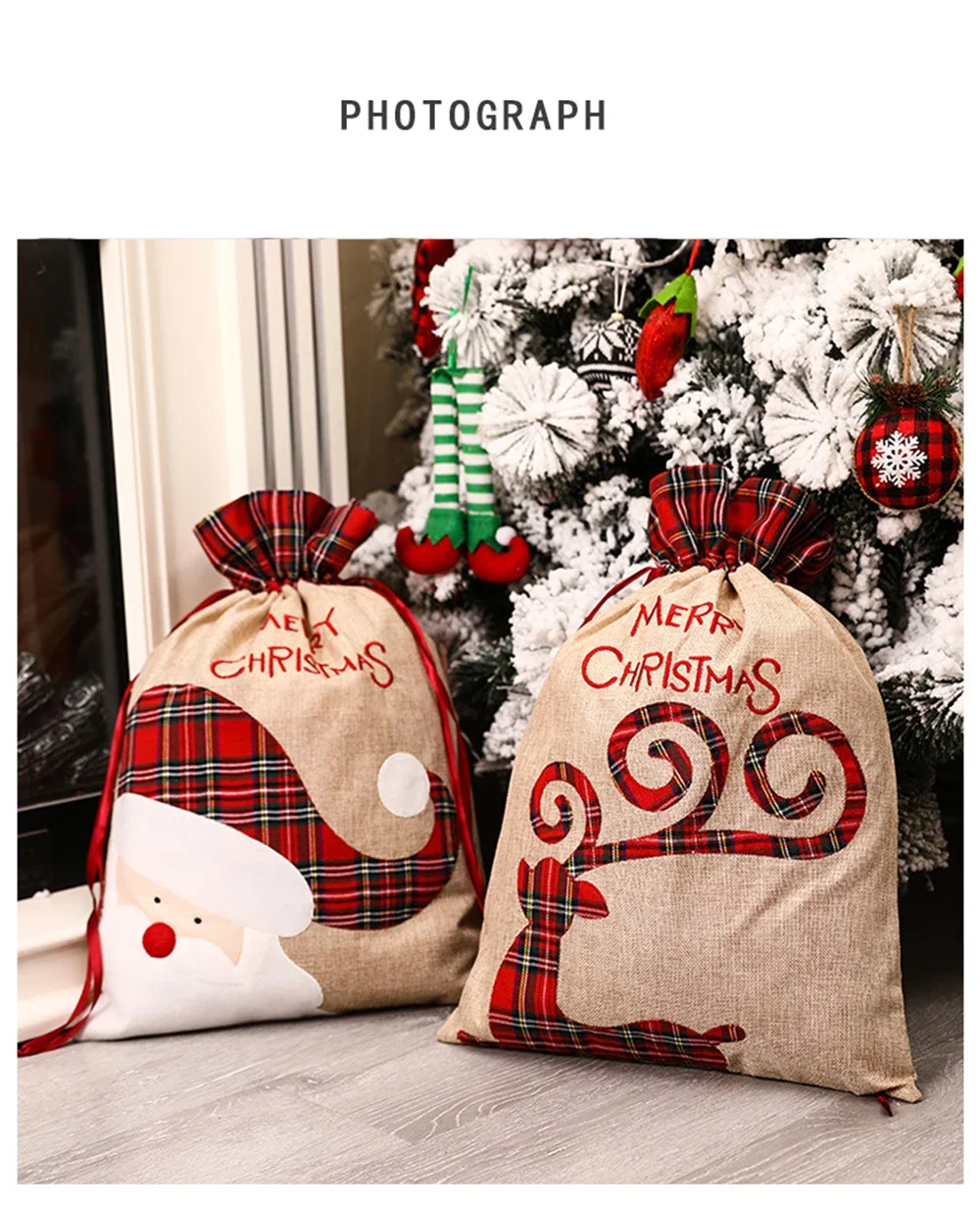 Bolsa de regalo navideña personalizada con cordón, ideal para decorar fiestas navideñas, juguetes y regalos de niños y niñas._voghion.com