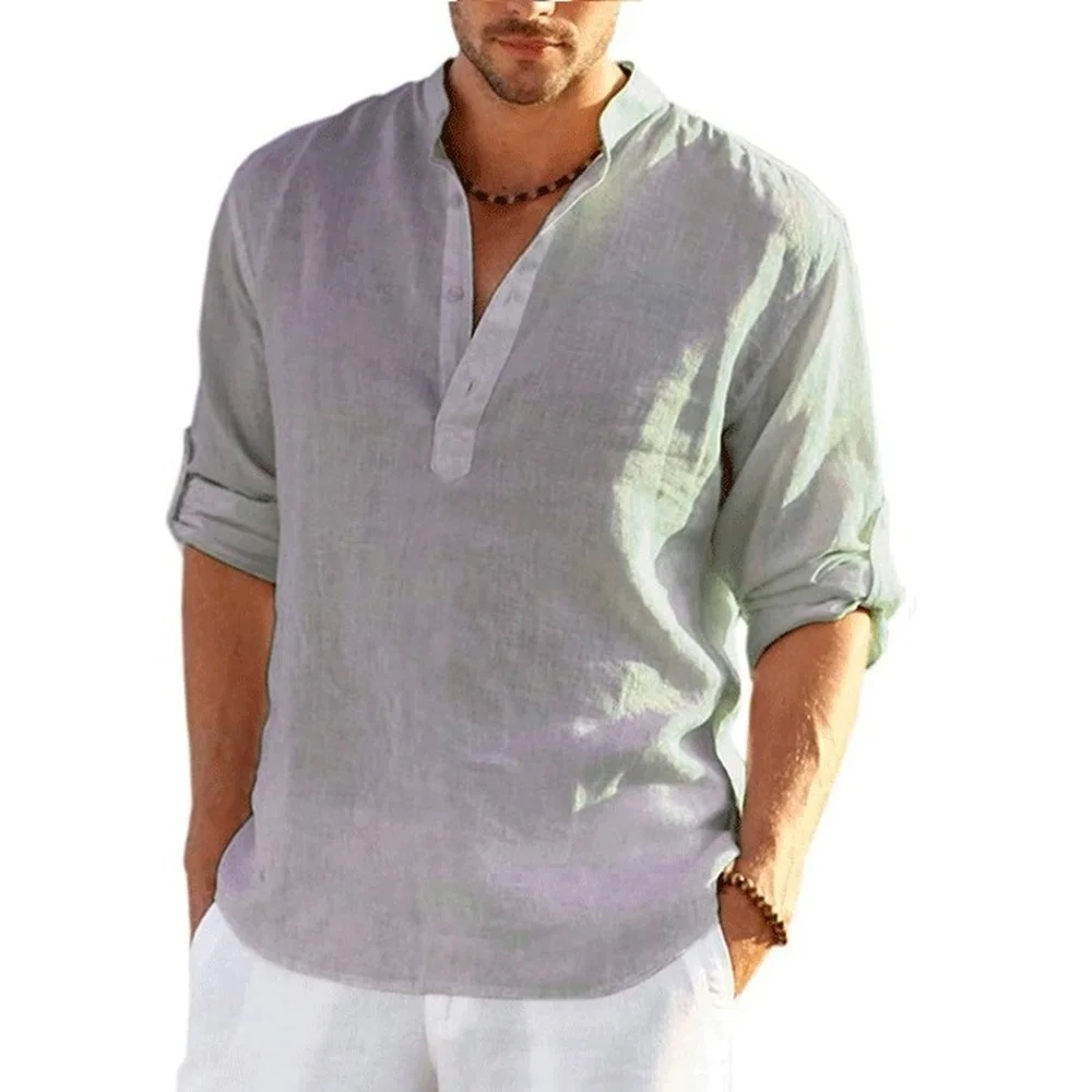 Men Linen Long Sleeve Solid Color Loose Casual Shirt Cotton Tops Blouses cotton shirt long sleeve shirt