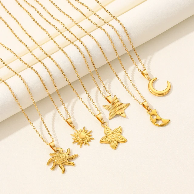 Classic Sun Moon Star Pendant Necklace Link Chain On The Neck Decor Stainless Steel Necklaces For Women Men Accessories Jewelry 1