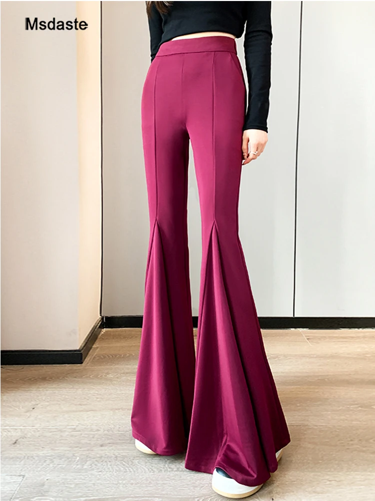 

Flare Pants Women Wide Leg Trousers Woman 2023 High Waist Slim Lady Bodycon Sexy Pantalone Elastic Full Length Woman Flare Pants