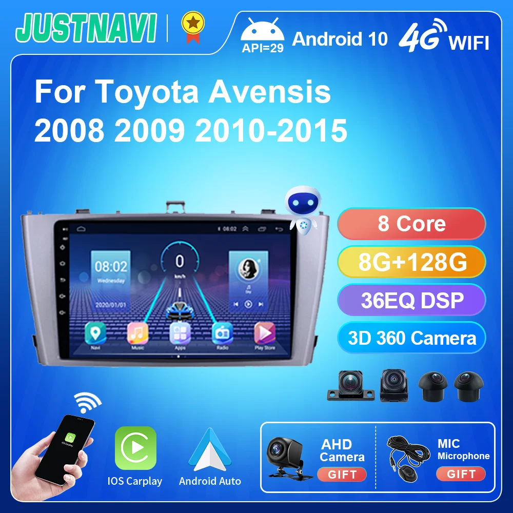 

JUSTNAVI QT5 DSP AM FM 4G 64G Android 10.0 For Toyota Avensis Verso 2008 -2015 Stereo Wireless Wired Car Play Auto HD 2 din DVD