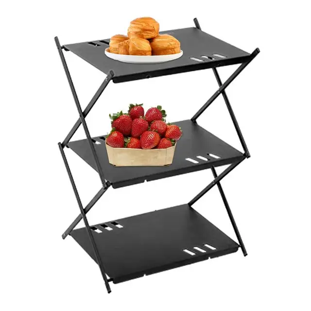 캠핑 선반 3 단 프리 스탠딩 캠핑 랙, 다기능 실내 야외 금속 보관 선반, 휴대용 정리 유닛