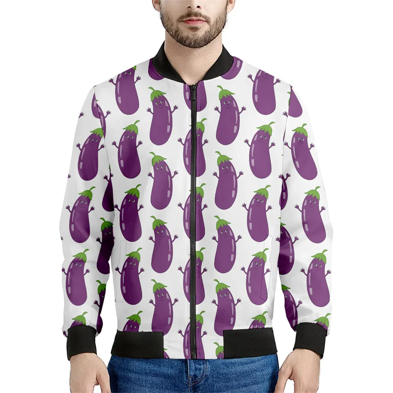 thumbnail image 1 of Chaquetas con cremallera y estampado de berenjena a la moda para hombre, abrigo vegetal con estampado 3D, chaqueta informal de calle con cremallera para mujer, sudadera de manga larga, 1 of 4