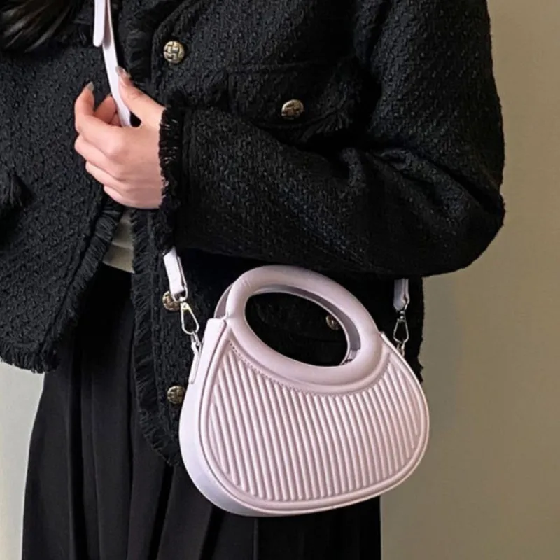 JIAERDI Purple Stripe Saddle Bag Women Personalized Leather Handbag Ladies Fashion Niche Design Shoulder Crossbody Bag 2025 New