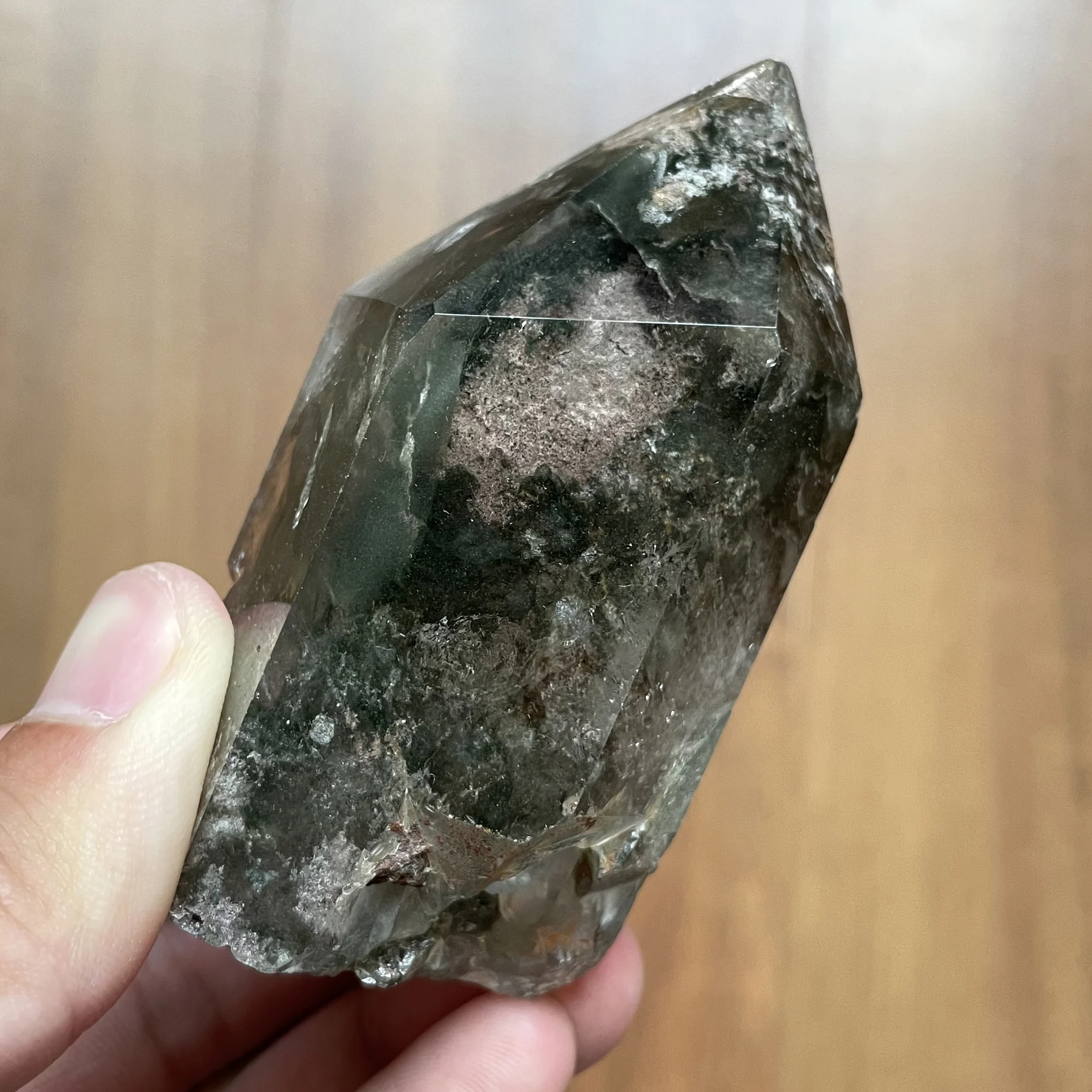 

200g Natural Green Phantom Wand Point Decoration Polished Quartz Crystal Reiki Healing Obelisk X5
